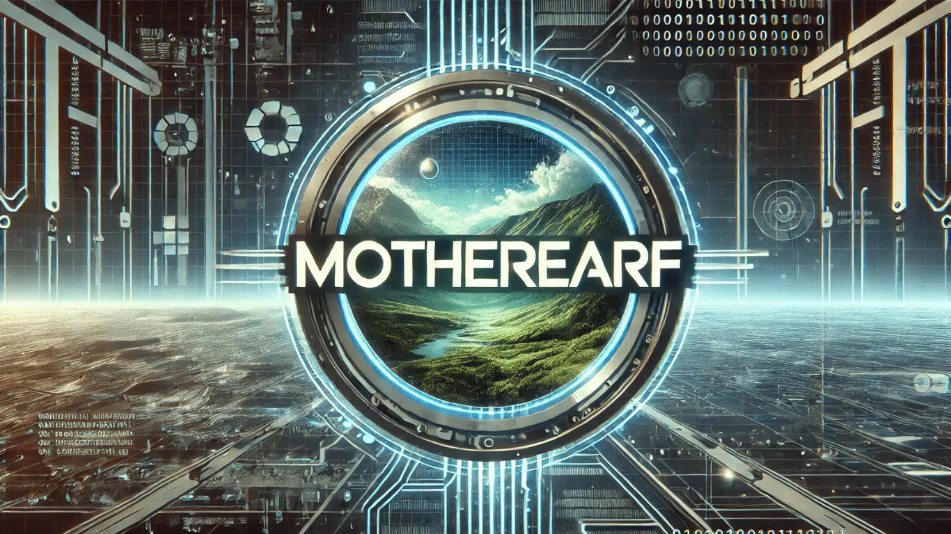 Futuristic digital image featuring the term M0therearf in a bold, stylized font, set against a tech-inspired background with digital patterns, binary code, and environmental elements, showcasing technology, creativity, and mystery.